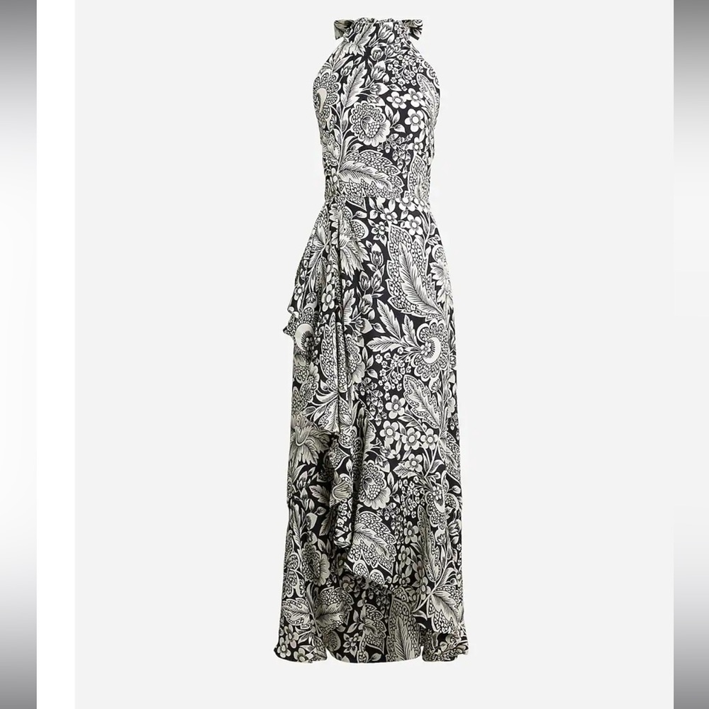 J. Crew Black and White Asymmetrical Ruffled Maxi Dress